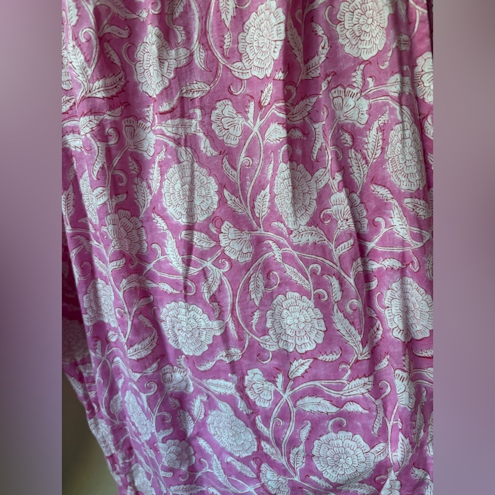 Block Printed Pink Floral Cotton Women's Pants - Picture 4 of 6